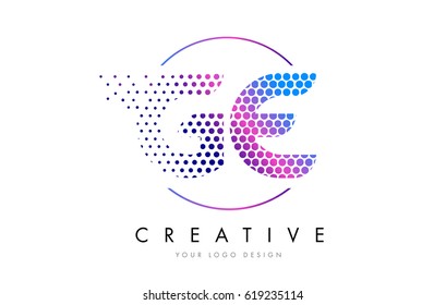 GE G E Pink Magenta Dotted Bubble Letter Logo Design. Dots Lettering Vector Illustration