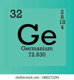 Ge Germanium Chemical Element Periodic Table. Single vector illustration, Metalloids metals element icon with molar mass, atomic number and electron conf. Lab, science or chemistry class.