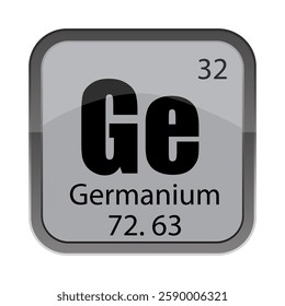Ge Germanium symbol. Number 32 detail. Weight 72.63 note. Vector science icon.