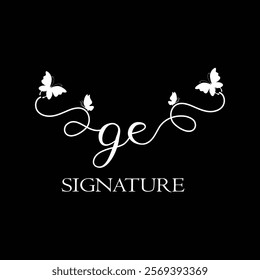 GE Handwritten initial letter, GE simple signature vector logo with butterfly shape variation, beauty, photography letter logo design. G E