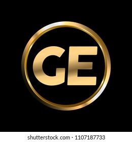 GE initial circle company logo gold black background