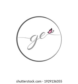 GE initial letter handwriting logo design with butterfly