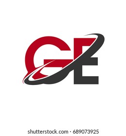 GE initial logo company name colored red and black swoosh design, isolated on white background. vector logo for business and company identity.