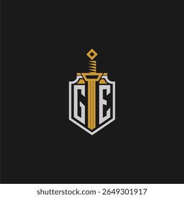 GE monograma inicial para imagem de escudo e espada