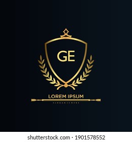 GE Letter Initial with Royal Template.elegant with crown logo vector, Creative Lettering Logo Vector Illustration.