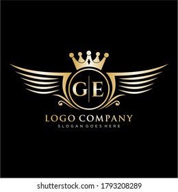 GE Letter Initial with Royal Wing Logo Template.