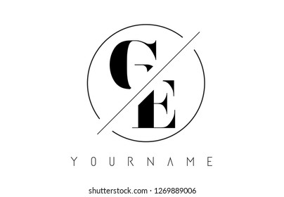 GE Letter Logo with Cutted and Intersected Design and Round Frame Vector Illustration