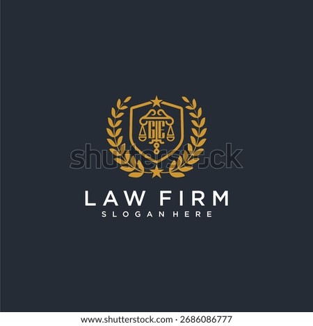 GE letter monogram logo for lawfirm with pillar and leaf image design