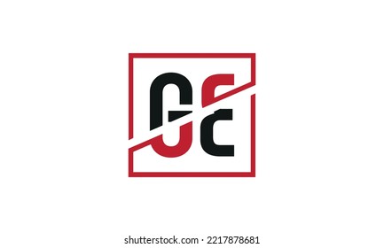 Diseño del logotipo GE. Diseño monograma del logotipo de la letra GE inicial en color negro y rojo con forma cuadrada.
