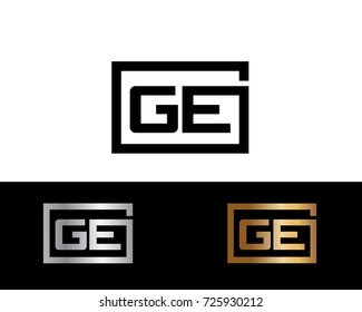 GE Logo. Letter Design Vector with Black Gold Silver Colors



