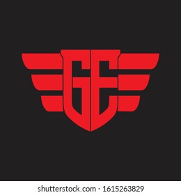GE Logo monogram with emblem and wings element design template on red colors