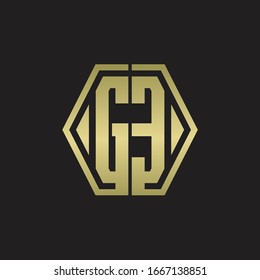GE Logo monogram with hexagon line rounded design template with gold colors