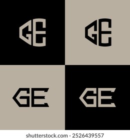 GE Polygon, Kreis, Sechseck, flach und einfach Buchstaben Logo in einem Zeichenbrett gesetzt. GE minimalistisches und klassisches Logo.
