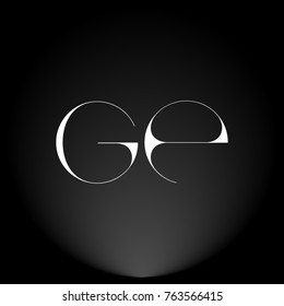 GE White thin minimalist LOGO Design with Highlight on Black Background.