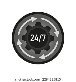 Gear 24 7. technical support design. Pixel perfect. Call center, online customer support. Vector illustration.