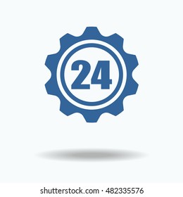 gear with 24 hours silhouette. Logo design. Support settings concept. Options. Mechanical shop. Single flat icon isolated on white background. vector illustration.