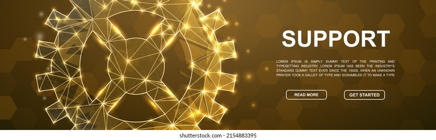 Gear 3d low poly symbol for promotion banner. Gear wheel design illustration concept. Horizontal polygonal Industry development poster illustration