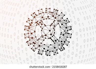 Gear 3d Low Poly Symbol With Binary Code Background. Technology Design Vector Illustration. Gear Wheel Polygonal Symbol With Connected Dots