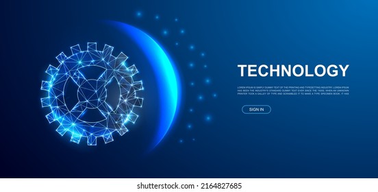 Gear 3d polygonal symbol for landing page template. Low poly Industry illustration for promo banner design. Gear wheel design illustration concept.