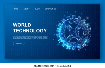 Gear 3d polygonal website template. Technology design illustration concept. Low poly Gear wheel symbol for homepage, promotion banner design.