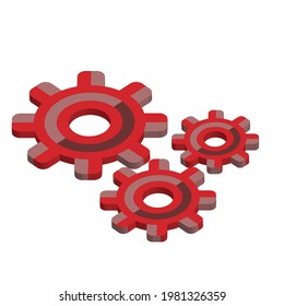 Gear 3d sign simple icon in red and gray color. Gear vector icon. symbol top view of 3D illustration. Business process and working. three Setting icon 