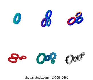 Gear 3D symbol. Minimal abstract logo template.Precision machinery relative - Vector