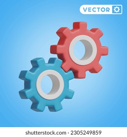 gear 3D vector icon set, on a blue background