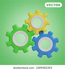 gear 3D vector icon set, on a green background