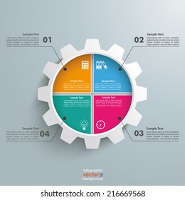 Gear with 4 options on the grey background. Eps 10 vector file.