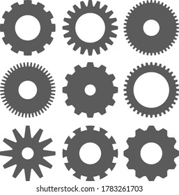 Gear, 9 different types of cog, settings icon, vector illustration.