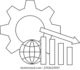 Gear above globe bars downward arrow