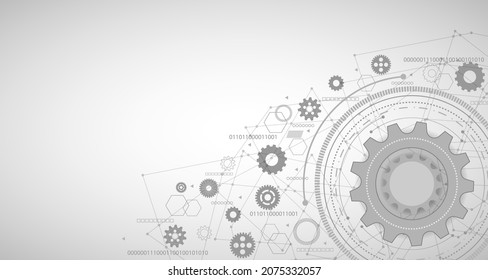 Gear abstract design background with technology and line circuit board texture. Modern engineering, futuristic, science communication concept. EP.4.hi-tech communication concept innovation background 