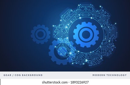 Gear abstract technology background blue - circuit board cog shape - High tech digital technology concept vector