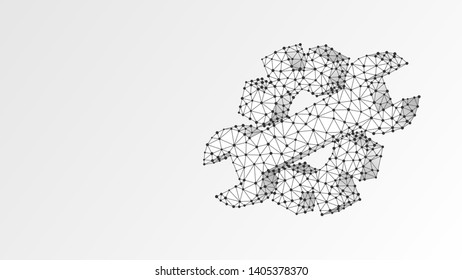 Gear, adjustable wrench. Industry, business solution, technology, machine engineering concept. Abstract, digital, wireframe, low poly mesh, vector white origami 3d illustration. Triangle, line, dot