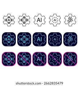 Icono de Gear AI. Símbolo de la máquina de circuito. Marca de restricción de inteligencia. Diseño del sistema de Vector. EPS 10.