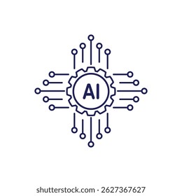 Gear with ai inside and circuit board lines.