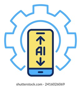 Gear with AI Smart-phone vector Artificial Intelligence in Phone Settings concept colored icon or design element