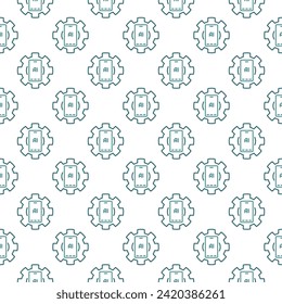 Gear with AI Smartphone vector AI Mobile Technology concept outline seamless pattern