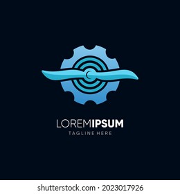 Gear Airplane Propeller Logo Design Vector Graphic Icon Illustration