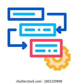 Gear Algorythm System Agile Element Vektorsymbol dünne Linie. Agile-Rakete und Dokument, Getriebe und Paket, Lautsprecher und Stoppustration