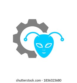 Gear Alien logo design vector Illustration, Alien design template