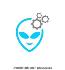 Gear Alien logo design vector Illustration, Alien design template
