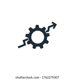 Gear and up arrow. Boost process. Vector icon isolated on white background.