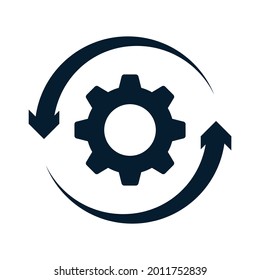 Gear, arrow in a circle. Tool replacement concept, new equipment. Vector icon isolated on white background.