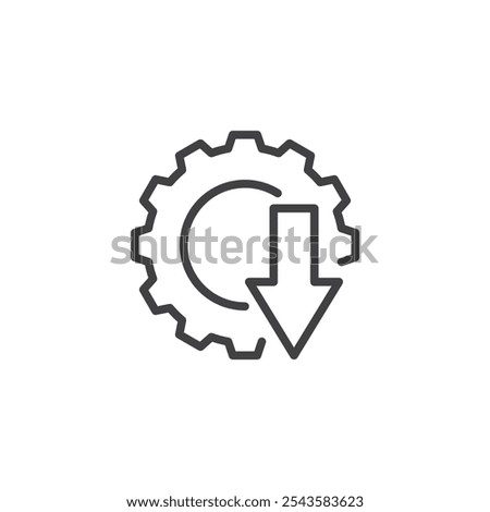 Gear with Arrow Down line icon. linear style sign for mobile concept and web design. Gear with a downward arrow outline vector icon. Reducing complexity symbol, logo illustration. Vector graphics