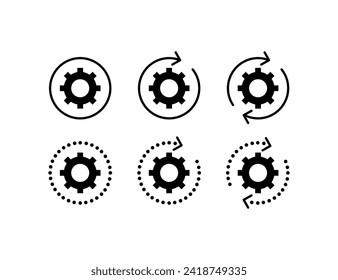 Gear with arrow icons. Update settings. Silhouette style. Vector icons
