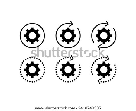 Gear with arrow icons. Update settings. Silhouette style. Vector icons