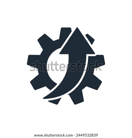 Gear with up arrow. Modernization, additional improvements. Vector linear icon isolated on white background.