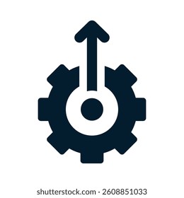 Gear, arrow up. Concept of increasing productivity, performance. Vector linear icon isolated on white background.