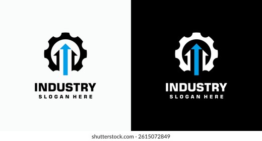 Gear and arrow up vector logo design with modern, simple, clean and abstract style. Icon for business, industry, technology and personal branding.